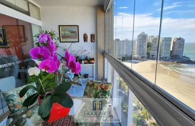 Apartamento alto padrão com sacada envidraçada frente mar, 3 suítes + 1 dormitório de serviço, vista total do mar na praia das pitangueiras - guarujá/sp