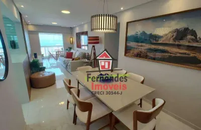 Apartamento alto padrão porteira fechada com 3 suítes à venda, 148 m² por r$ 1.700.000, aceita imóvel menor valor - vila guilhermina - praia grande/sp