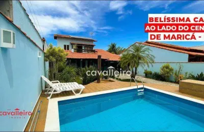 Casa mobiliada, com 3 quartos sendo 2 suítes, piscina, área goumet, cond. no centro de maricá-rj