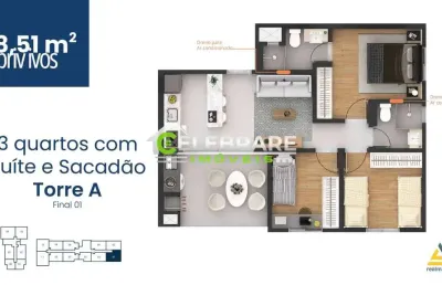 Apartamento centro de pinhais,03 qtos,suíte,sacada c/ churrasq.