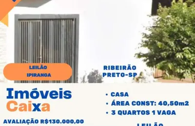 Casa para venda em ribeirão preto, ipiranga, 3 dormitórios, 1 banheiro, 1 vaga