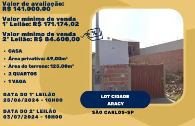 Casa para venda em são carlos, cidade aracy, 2 dormitórios, 1 banheiro, 1 vaga