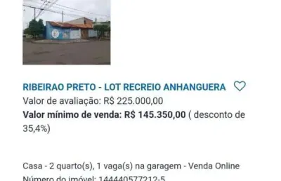 Casa para venda em ribeirão preto, recreio anhangüera, 2 dormitórios, 1 banheiro, 1 vaga