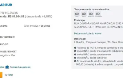 Apartamento para venda em sertãozinho, alvorada, 2 dormitórios, 1 banheiro, 1 vaga