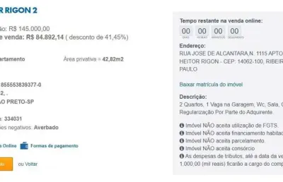 Apartamento para venda em ribeirão preto, jardim heitor rigon, 2 dormitórios, 1 banheiro, 1 vaga