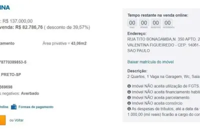Apartamento para venda em ribeirão preto, valentina figueiredo, 2 dormitórios, 1 banheiro, 1 vaga