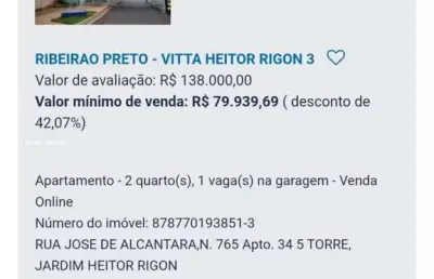 Apartamento para venda em ribeirão preto, jardim heitor rigon, 2 dormitórios, 1 banheiro, 1 vaga