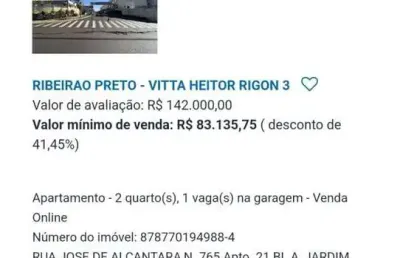 Apartamento para venda em ribeirão preto, jardim heitor rigon, 2 dormitórios, 1 banheiro, 1 vaga