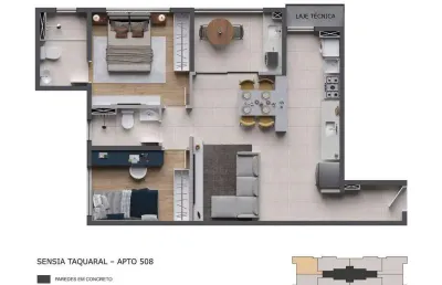Apartamento para venda em taquaral de 63.22m² com 2 quartos, 1 suite e 1 garagem