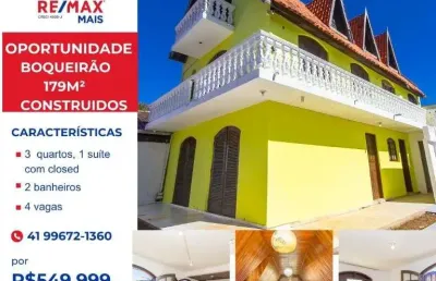 Sobrado para venda em boqueirão de 179.00m² com 3 quartos, 1 suite e 3 garagens