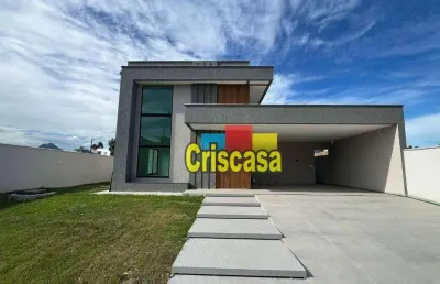 Casa de alto padrão à venda no condomínio villa contorno - rio das ostras | 3 suítes, área gourmet e segurança 24h