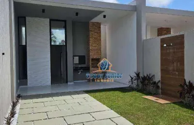 Casa plana com pé direito duplo, 3 suítes (1 reversível), 110 m² por r$ 430.000 - guaribas - eusébio/ce