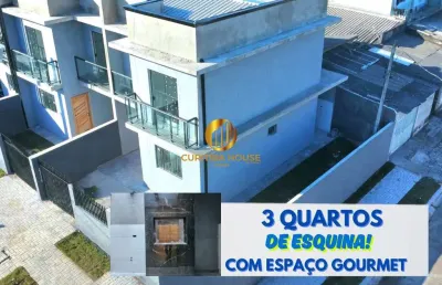 Sobrado novo de esquina com  3 quartos, espaço gourmet integrado ao jardim da lateral