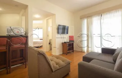 Flat contemporâneo disponível para locação 43m²  contendo 1 dormitório e 1 vaga de garagem.