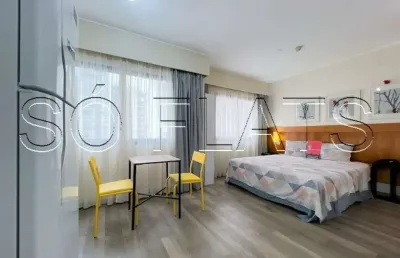 Flat contendo 26m², 1 dormitório e 1 vaga de garagem, disponível  para locação em moema.