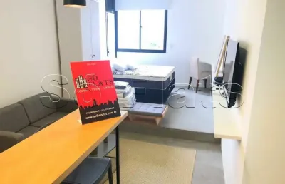 Flat mobiliado com serviços, suíte com varanda e área de lazer completa no melhor bairro de sp.