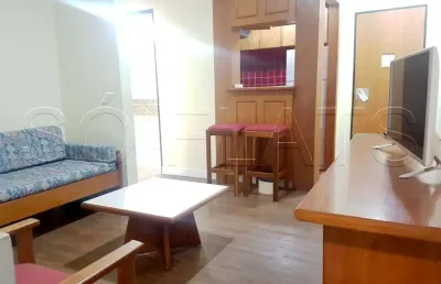 Flat mobiliado com 42m² com quarto, sala, cozinha completa e banheiro, a 200 m da av. paulista.