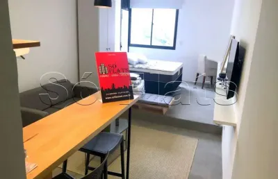 Flat mobiliado com serviços, suíte com varanda e área de lazer completa no melhor bairro de sp.
