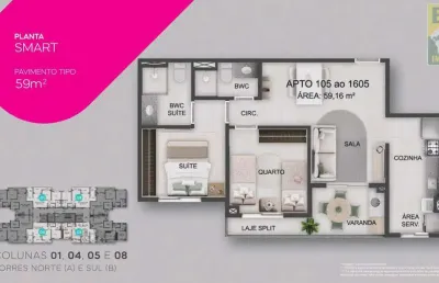 Apartamento para venda em natal, candelária, 2 dormitórios, 1 suíte, 2 banheiros, 1 vaga