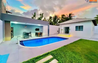 Casa em jauá, terreno excedente, 3 quartos, suíte, área gourmet, piscina, para venda, no condominio brisas de jauá 3, em camaçari.