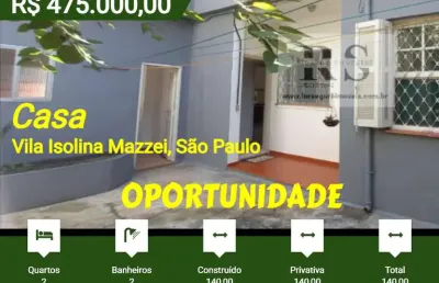 Casa para venda em são paulo, vila isolina mazzei, 2 dormitórios, 2 banheiros