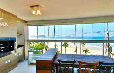 Apartamento de frente para o mar com 3 suítes e varanda gourmet em prédio com lazer e 3 vagas de garagem, praia da enseada - guarujá.