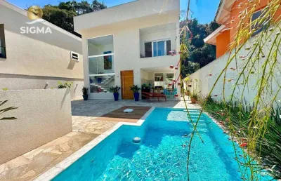 Alto padrão - casa à venda com 4 suítes - piscina e churrasqueira - 2 vagas - pernambuco ii - guarujá/sp