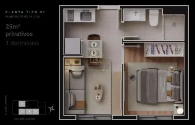 Apartamento para venda em curitiba, centro, 1 dormitório, 1 banheiro