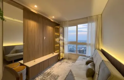 Apartamento de 1 dormitório, mobiliado e decorado, com 46,44m², churrasqueira
