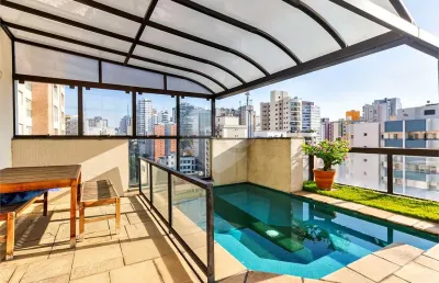 Cobertura duplex de 241 m2,  4 dormitórios,  com piscina, churrasqueira e jardim em perdizes