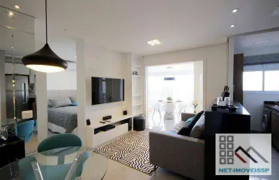 Apartamento 1 dormitório (56m²), 1 suíte, varanda, decorado e mobiliado, 1 vaga. na juscelino e ao lado shopping jk