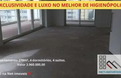 Apartamento 4 dormitórios (270m²), 4 suítes, 4 vagas, terraço gourmet. altíssimo padrão em higienópolis