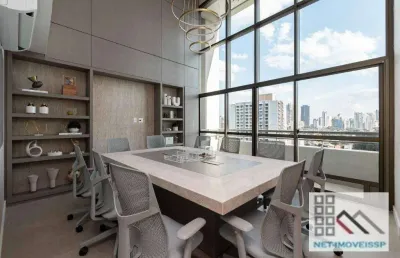 Conjunto comercial (210m²), 2 banheiros, mobiliado, 6 vagas. arte e conceito no espaço corporativo