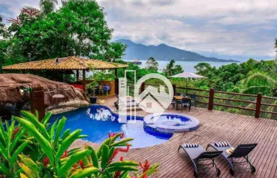 Casa charmosa com vista panorãmica, construída com materiais de demolicão para venda/locação, apenas 200mts da praia - siriúba - ilhabela/sp