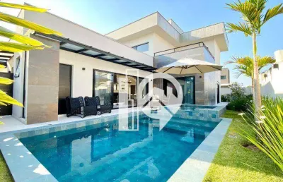 Casa luxuosa e mobiliada em condomínio 4 suítes com escritório e piscina à venda, 332 m² jardim do golfe 3 - sjcampos/sp