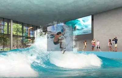 Lançamento na barra olímpica com piscina de onda, arte wave.