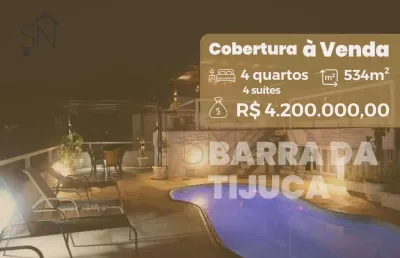 Cobertura com 4 dormitórios à venda, 543 m² por r$ 4.200.000,00 - barra da tijuca - rio de janeiro/rj