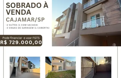 Sobrado para venda, 2 suítes, 3 vagas (1coberta), em portais iii, cajamar/sp, nunca habitado, por 729 mil, aceita financiamento bancário e fgts