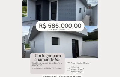 Casa totalmente térrea por 585 mil, 2 dorms, 1 suíte, 2 vagas, pronta para morar, centro de cajamar/sp