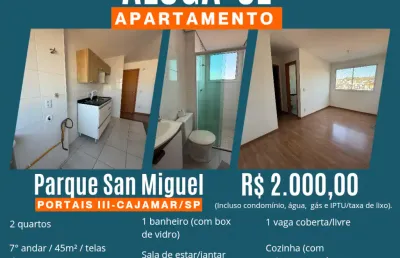 Apto para alugar, 2 dorms, 2 mil, 7° andar, 47m², 1 vaga coberta, res. parque san miguel, portais iii, cajamar/sp