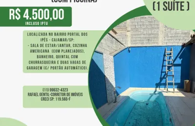 Casa térrea para alugar, individual, 3 dorms, 1 suíte,  quintal, piscina, 2 vagas, portal dos ipês, cajamar/sp.