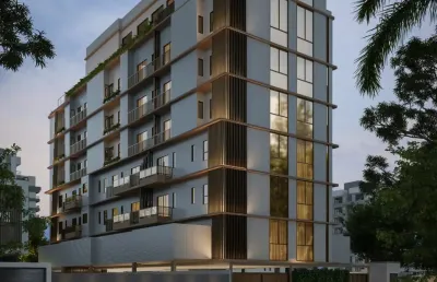 Residencial  lançamento com apartamento de três quartos.