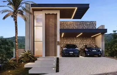 Casa moderna em fase de acabamento no condomínio aruã brisas - porteira fechada