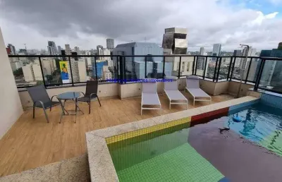 Apartamento 64m², 01 dormitório, 01 banheiro e 01 vaga na garagem.  condomínio com portaria 24hrs, piscina, salão de festa, academia e business lounge