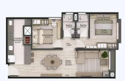 Apartamento 2 quartos sendo 2 suítes para venda no bairro planalto em gramado