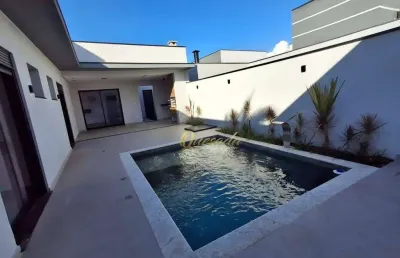 Casa térrea nova à venda, 3 suítes, piscina, condomínio piemonte, indaiatuba.