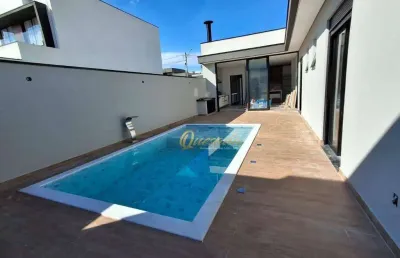 Casa térrea nova à venda, 3 suítes, piscina, planejados, condomínio piemonte, indaiatuba.