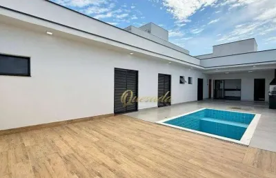 Casa térrea nova, à venda, 3 suítes, planejados, piscina, condomínio piemonte, indaiatuba.