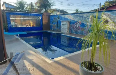 Ubatuba, estufa ii - casa com 04 dormitório, sendo 02 suites, com área de lazer.