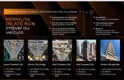A city construtora e incorporadora aceita seu imóvel em permuta, até 60% do valor do  apto novo.